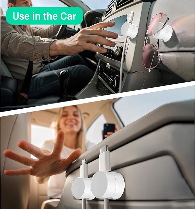 Cable Organizer Clips, 6 Pack Adhesive Cable Management Holders with Double-Sided Tape, Non-Rotating Cord Organizer for Desk, Office, Home to Tidy Charging Cables, Computer Wires (White)