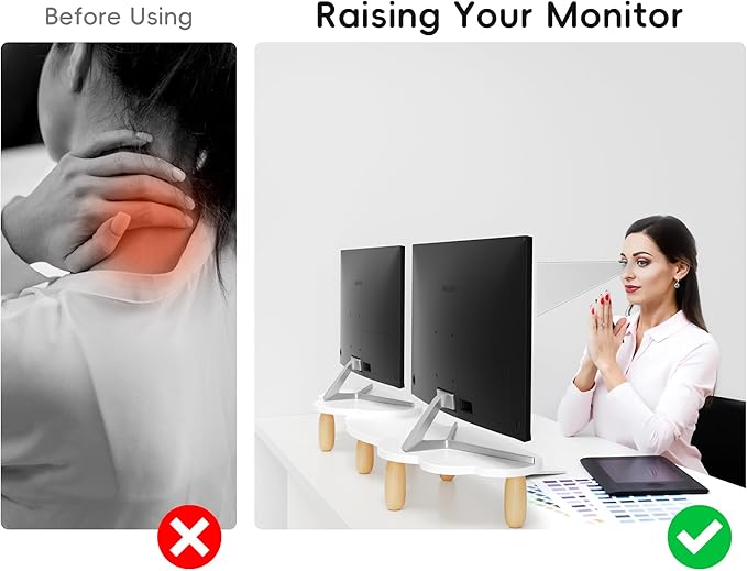 Dual Monitor Stand Riser,Rainbow Cloud Desktop Computer Stand for 2 Monitors,Adjustable Length and Angle Multifunctional Desktop Organizer Stand for Laptop, PC, Computer, Printer,White