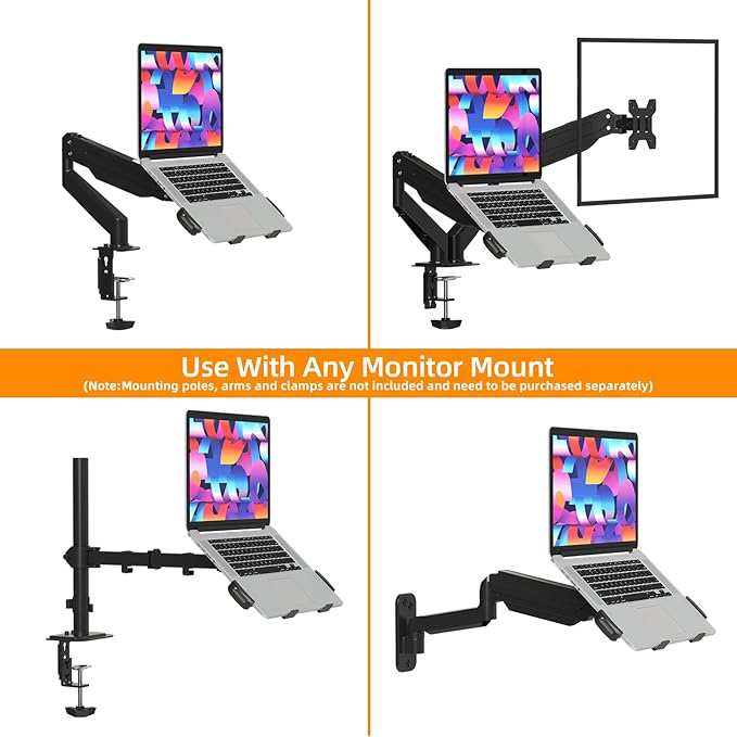 suptek Adjustable 13 to 18 inch Laptop VESA Arm Mount Tray for Monitor Arms and Stands (Tray Only),Fits 75x75/ 100x100 mm VESA Mount Holes,and Supports Weight up to 10lbs,Black(TP007)