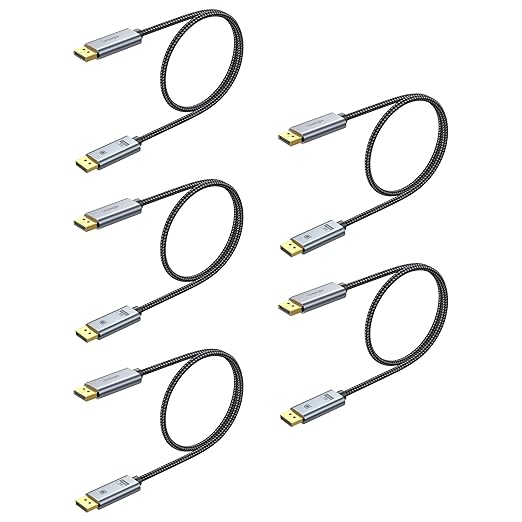 8K Displayport Cable 1.4, 1.5ft Gold-Plated DP Cord (8K@60Hz, 4K@144Hz, 32.4Gbps) HDR, DP to DP Cables Compatible with Gaming PC, Laptops, Monitor, Computer, Projector [5 Pack]