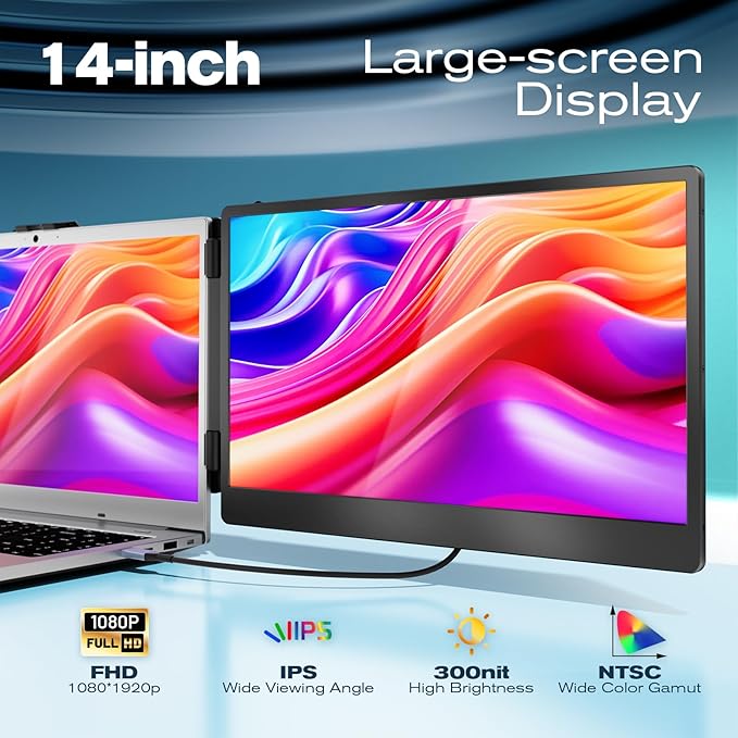 Teamgee 14” Laptop Screen Extender, S1 Dual FHD IPS Portable Monitor for 13–17” Laptops, USB-C/HDMI Plug & Play, Compatible with Windows, macOS & Android, Perfect for Hybrid Work & Travel