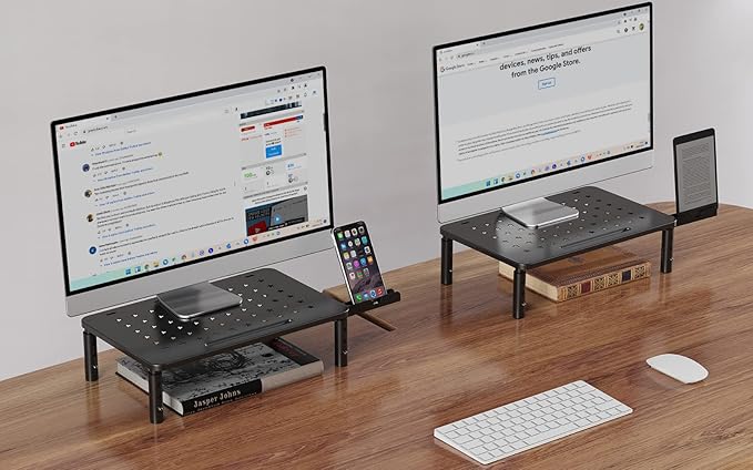Zimilar 2 Pack Monitor Stand , 3 Height Adjustable Stand with Unique Star Mesh for Computer, Laptop, Printer, Notebook, iMac, Premium Metal Monitor Risers for 2 Monitors