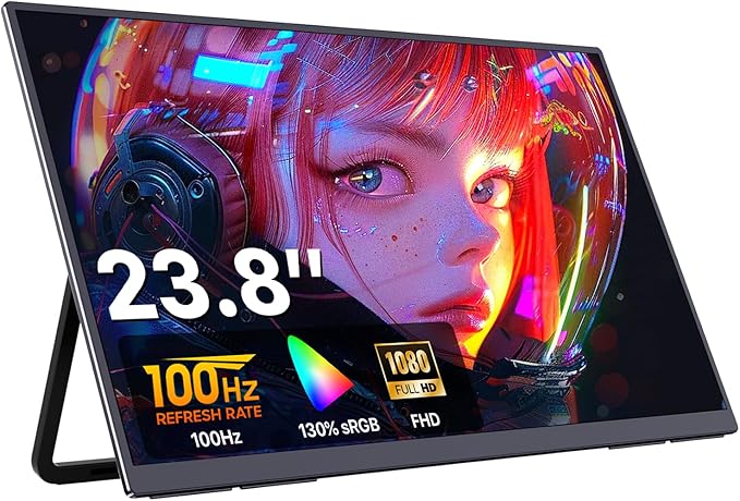 cocopar Portable Monitor 23.8'' 1080P 100Hz 130% sRGB IPS Travel Monitor with USB-C HDMI Portable Screen for Laptop MacBook Surface PC PS4/5 External Display with Kickstand, VESA Mountable