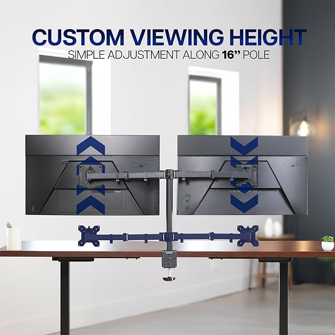 VIVO Dual Monitor Desk Mount, Heavy Duty Fully Adjustable Stand, Fits 2 LCD LED Screens up to 32 inches and 22 lbs Each, Black, STAND-V032