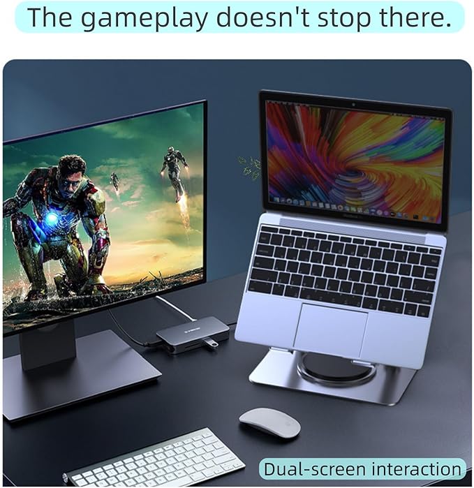 Adjustable Laptop Stand with 360° Rotating Base, Ergonomic Foldable Design, Compatible with MacBook Pro Air and Laptops 10-16 Inches (Silver, Conventional)