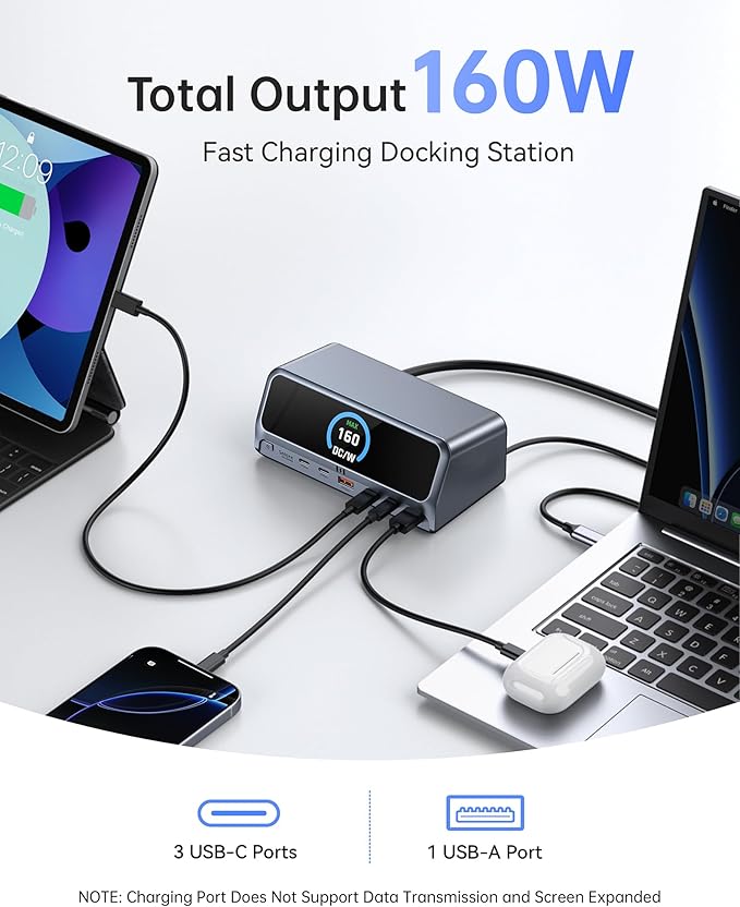 Selore 13-in-1 Laptop Docking Station with 2.26" LCD Display, 160W Max Output, Dual 4K HDMI, 10Gbps USB A/C Ports, Gigabit Ethernet, 100W PD for MacBook, Dell, HP, Lenovo and More