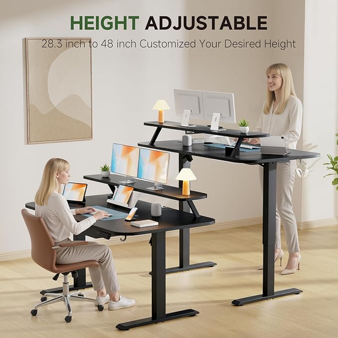 GTRACING Electric Standing Desk with Drawers, 55 x 24 Inches Height Adjustable Computer Desk with Monitor Stand, Laptop Stand, Sit Stand up Desk with Memory Preset for Home, Office, Black