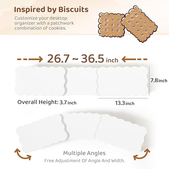 Dual Monitor Riser, Cookie-Shaped Adjustable Length & Swivel Angle, Wooden Desktop Organizer for 2 Monitors,Monitor Stand with Drawer for Laptop, PC, Computer, Printer,White