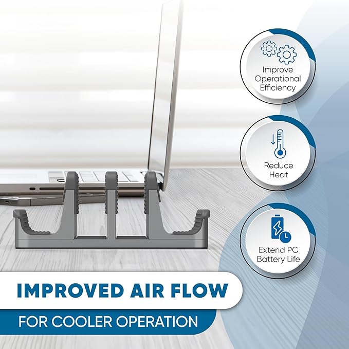 Elestoria 4 - Slot Vertical Laptop Stand - Aluminum Laptop Stand Vertical for Desk - Fits MacBook Pro/Air, Surface, Mobiles & Gaming Laptops up to 17.3" - Heavy Duty Laptop Holder for Desk - Grey