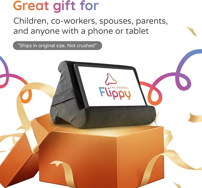 Flippy Original Tablet Pillow Stand & iPad Holder, Gift for Book Lovers & Readers, Multi-Angle Stand with Storage for Lap, Desk & Bed, Compatible with Kindle, Fire, iPad & Samsung, Smokey