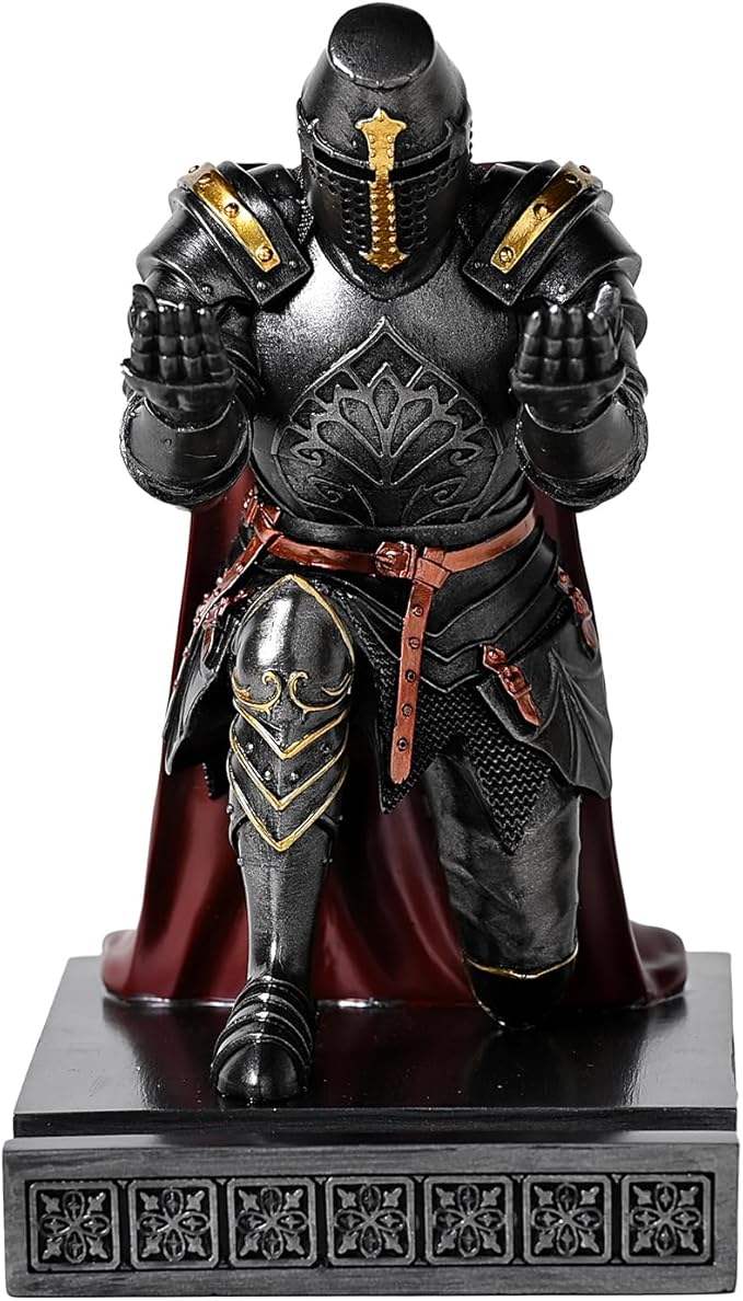 Medieval Templar Vanguard Officer Knight Pen Holder Pen Stand Desk Organizers and Accessories Resin Mobile Phone Stand as Gift for Office and Home Desk Organizer (Iron)