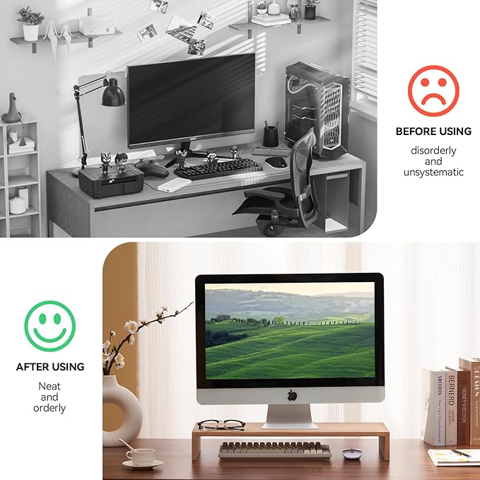 KIRIGEN Wooden Computer Stand - Monitor Arms, Laptop & TV Stand - Workspace Platform (59, Natural)