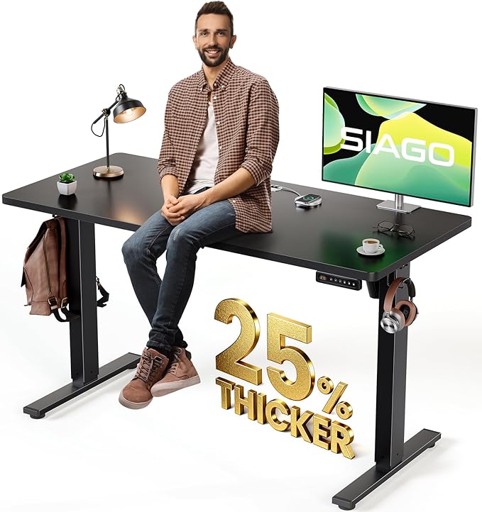 SIAGO Electric Standing Desk Adjustable - 48 x 24 Inch Sit Stand up Desk with Cable Management - 3 Memory Preset Adjustable Height Table