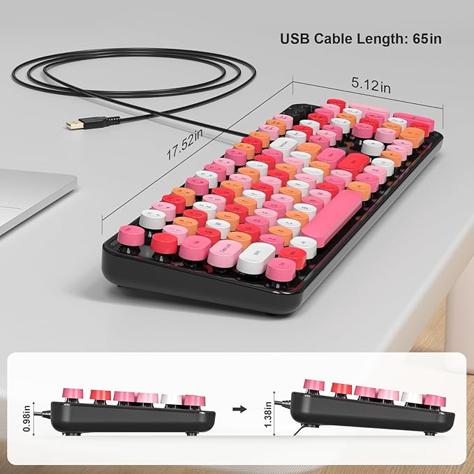 MOFII Computer Keyboards Wired, Plug Play USB Full Size Typewriter Keyboard, Cute Colorful Aesthetic Keyboard with Foldable Stands for Windows PC Laptop (Black Colorful)