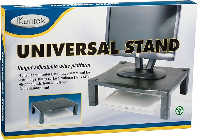 Kantek Single-Level Monitor Stand, 17" X 13.25" X 3" To 6.5", Black, Supports 50 Lbs