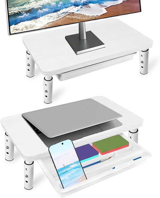 Monitor Riser, White Monitor Stand, Blocks To Raise TV Height, Solid Wood & Metal Computer Stand, Ergonomic TV Riser Blocks, 2 Pack, White, 14.5 Inches
