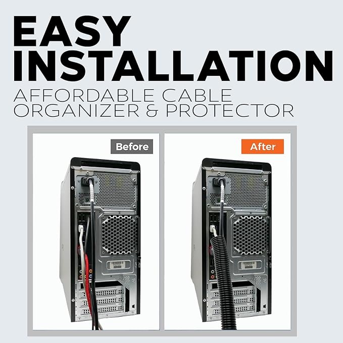 BEST CONNECTIONS 3-Pack 1/4", 3/8", 1/2" x 20 ft Each Assorted Split Wire Loom Convoluted Tubing with Installation Tool – Protective Split Cable Sleeves/Conduit for Automotive Home Electrical – Black