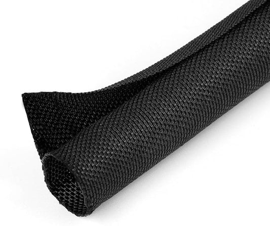 3/4 inch Split Braided Cable Management Sleeve for USB Cable Power Cord Audio Video Cable, High-Temperature Automotive Harness Wire Loom Cord Protector from Cat Dog Chewing (Black, 10FT)