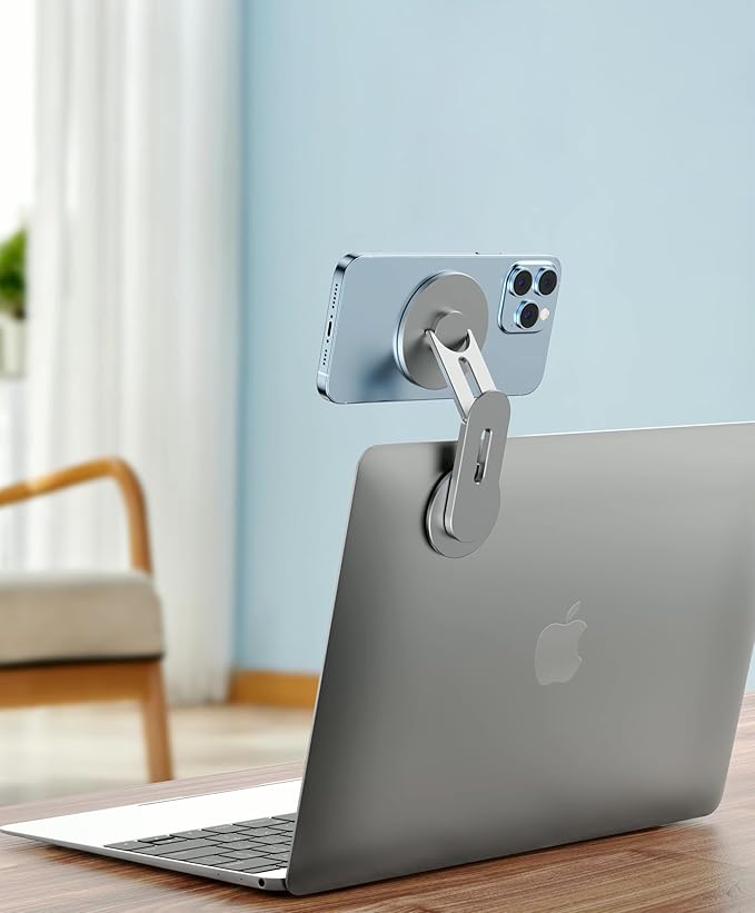 Doolkin® Pizo Mount 2, Laptop Phone Holder, Adjustable Laptop Stand, Foldable Laptop Side Mount Clip, Slim Portable Smartphone Stand, Computer Monitor Expansion Bracket, Magnetic Phone Mount