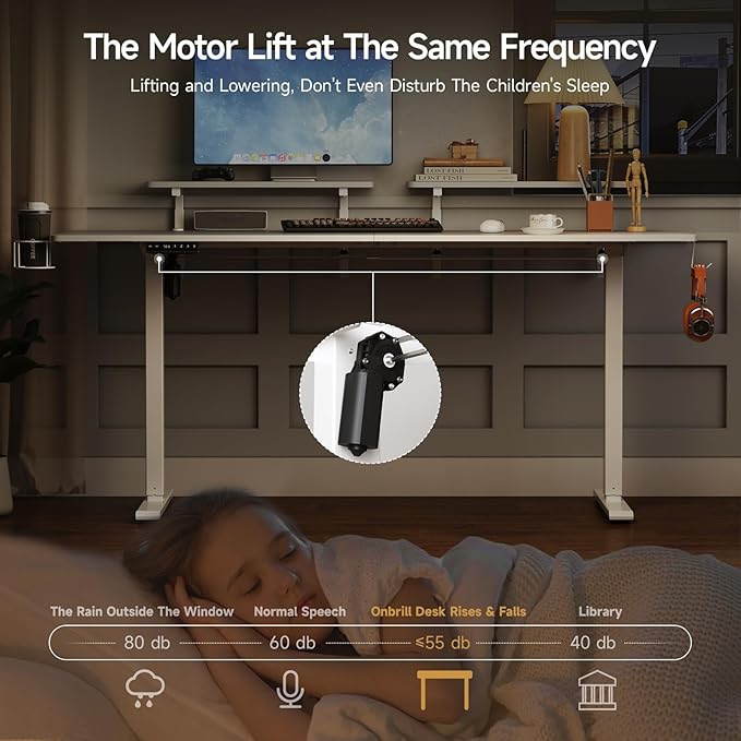 ONBRILL Standing Desk with 2 Adjustable Monitor Shelves, 71 x 24 Inches Electric Stand Up Desk with Memory Controller and Adjustable Height from 28-46 inches for Computer Workstations, White