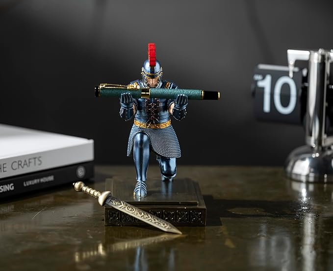 Roman Praetorian Warrior Knight Pen Holder Desk Ornament Resin Pencil Holder Desk Accessories and Organizer for Office with a Letter Opener (Blue)