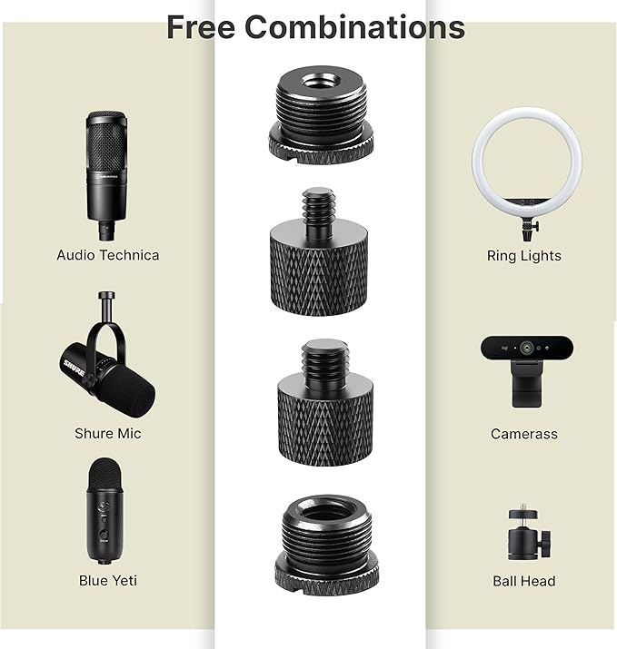 IXTECH Mic Stand Adapter Set 8 pieces Metal Microphone Stand Screw Thread Adapter 5/8 Female to 3/8 Male 3/8 Female to 5/8 Male 5/8 Female to 1/4 Male 1/4 Female to 5/8 Male Tripod Adapter ADP02A Blck