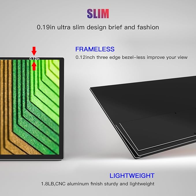 4K 18.5 Inches Portable Monitor Super Thin Portable Display Screen 3840 x 2160 Type-C HDMI HDR Travel External Monitor with VESA Kickstand for PS5 Switch Xbox Laptop Desktop Phone