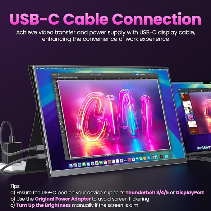 Portable Monitor 18.5" FHD 130% sRGB 100Hz IPS HDR HDMI USB-C Travel Monitor for Laptop MacBook PC Surface PS5 Xbox, Large External Display with Cover & Speakers, VESA Compatible