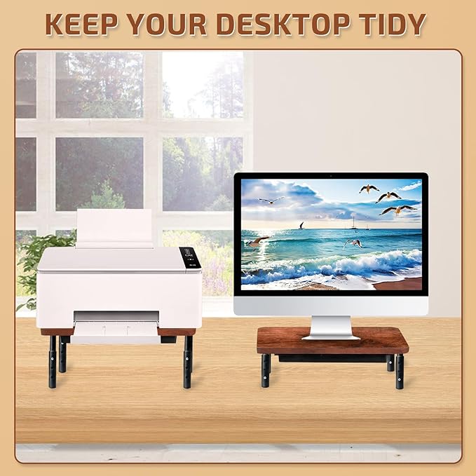 Monitor Stand, Rich Brown Monitor Riser, Monitor Stand for Desk, Stand Monitor, Solid Wood & Metal Computer Monitor Stand, Ergonomic TV Riser Block, 1 Pack, Rich Brown, 14.5 Inch