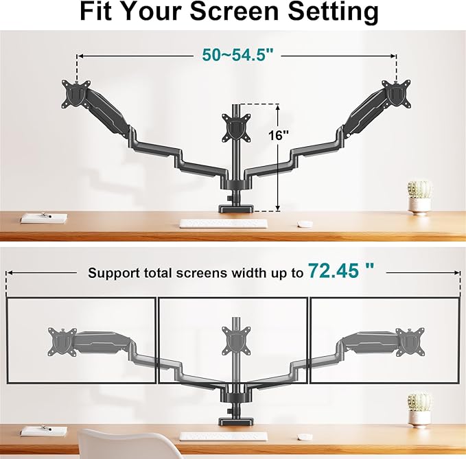MOUNT PRO Triple Monitor Mount for 13-27 inch Screens, 3 Monitor Desk Mount, Height Adjustable Triple Display Stand, Full Motion Three Computer Arm Hold up to 17.6lbs Each, VESA 75x75, 100x100