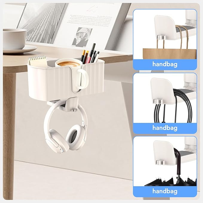 4-in-1 Desk Organizer, Desk Cup Holder with Headphone Hanger Detachable Pen Holder Charger Holder Desktop Storage Box Office & PC Gaming Accessories