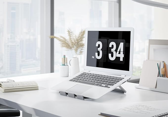 Amazon Basics Aluminum Portable Foldable Height Adjustable Support Stand for Laptops up to 13", Silver