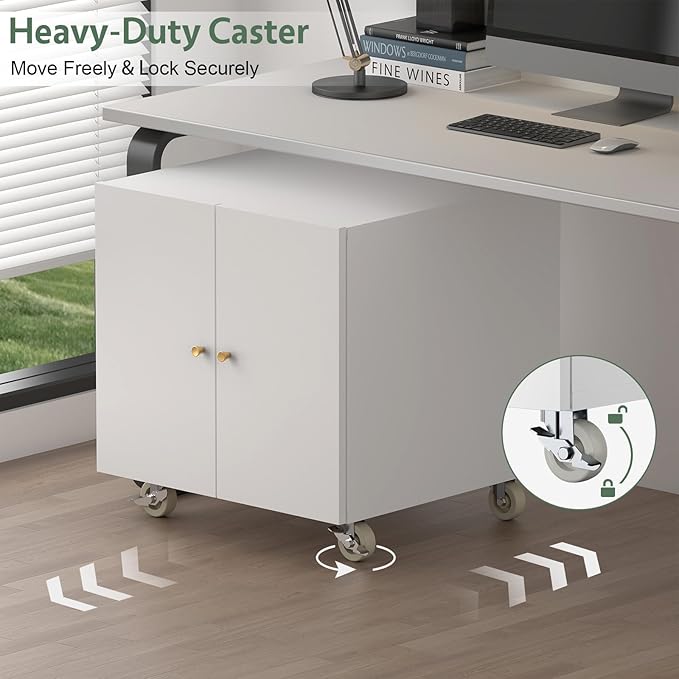 Metal Printer Stand, Rolling Table for Printers, Large 3D Printers Table with Storage, Office Printer Stand for Copier, Fax, Heavy Duty Stands with Shelf for School, Workplace, White