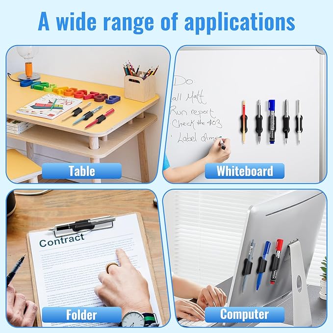 Adhesive Pencil Holders for Desk, 40 PCS Silicone Pencil Holder for Desk,Marker Holder, Adhesive Pen Holder for Classroom Clipboard Attachment, for School Office Accessories,Teacher Supplies