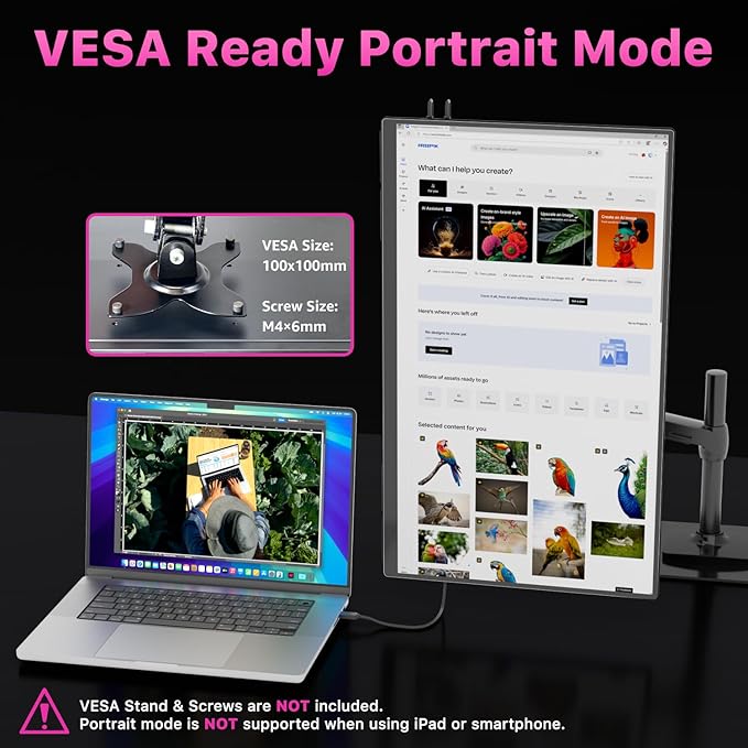 cocopar Portable Monitor 23.8'' 1080P 100Hz 130% sRGB IPS Travel Monitor with USB-C HDMI Portable Screen for Laptop MacBook Surface PC PS4/5 External Display with Kickstand, VESA Mountable