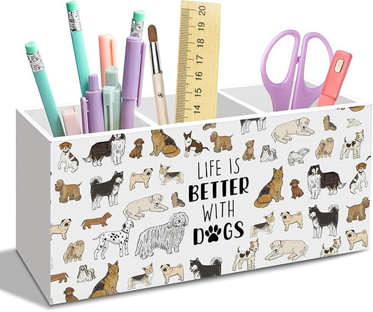 Dog Pen Pencil Holder for Desk, Life Is Better with Dogs Office Desk Accessories, Funny Cute Dogs Animal Toothbrush Pen Holders Organizer for Dog Lovers Office Classroom Bathroom