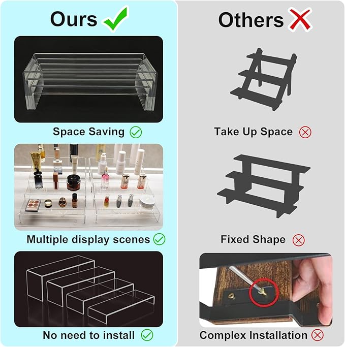 Acrylic Display Riser Stand,8Pcs 12'' Length Tier Display Stands, Thickened to 0.2''(5mm) Acrylic Shelf Risers for Perfume Display,Risers for Buffet Table,Cupcake Stand,Pop Figurines,Tumbler,Food