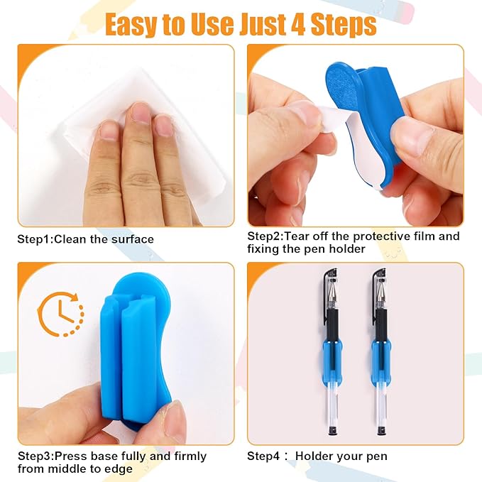 Pen Holder for Desk, 20 PACK Adhesive Silicone Pen Holder for Classroom Clipboard Attachment, Marker Holder, Pencil Holder,Marker Clip for Desk,Classroom,Office Accessories (Blue)