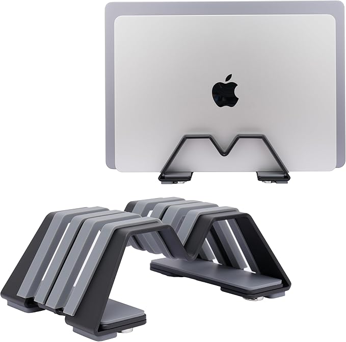 Adjustable Dual Vertical Laptop Stand - Supports 2 Devices Holder, Fit for All Laptops(10-30mm Thickness) - Fashion Design, Adjustable Width, Anti-Slip & Scratch-Resistant, Patented Design