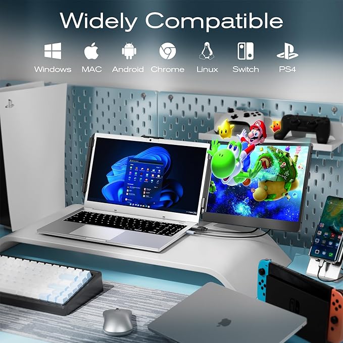 Teamgee 14” Laptop Screen Extender, S1 Dual FHD IPS Portable Monitor for 13–17” Laptops, USB-C/HDMI Plug & Play, Compatible with Windows, macOS & Android, Perfect for Hybrid Work & Travel