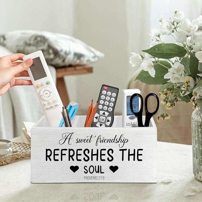 a Sweet Friendship Refreshes the Soul Christian Pen Pencil Holder Organizer for Desk Accessories, Christian Gifts for Friends Wooden Box Signs Decorations for Home Office Desk Tabletop