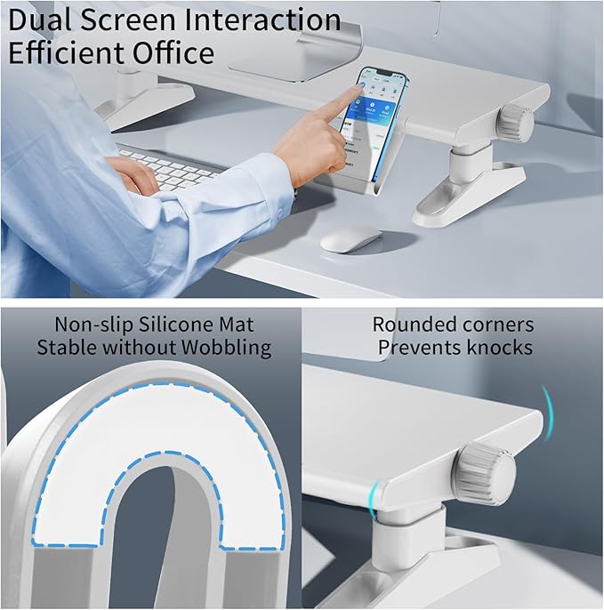Computer Monitor Stand Riser for Desk,4.5-6.3 Inches Freely Height Adjustable with Cellphone Holder,Multi-Purpose Desktop Organizer Monitor Stands Riser for Computer,Laptop,Printer,TV (White)