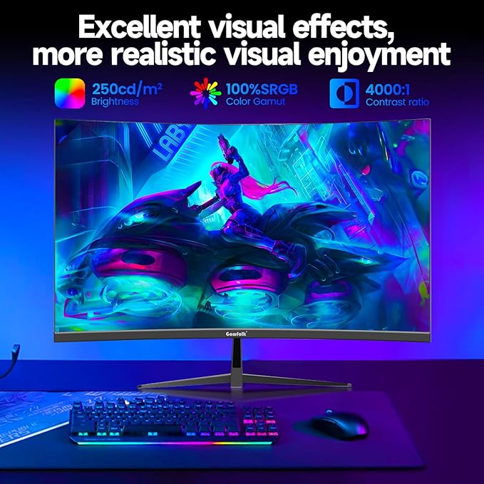 Gawfolk 32 Inch Curved Gaming Monitor 240Hz, 1800R PC Monitor Full HD 1080P, Frameless Computer Dispaly with Freesync and Eye Care Technology, Wall Mountable