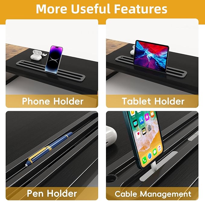 Mexin Dual Monitor Stand Riser with 2 Drawers - 39Inch Large Storage Computer Monitor Stands for 2 Monitors, Wooden Desktop Organizer Perfect for Home Office Desk, Computer, Laptop, TV