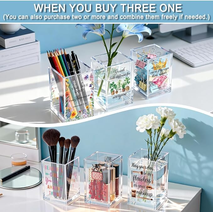 Trust The Journey Acrylic Pencil Holder Cup, Inspirational Gifts for Friends Coworker, Funny Sea Turtle Pen Holder for Women Girls Turtle Lover, Pencil Cup for Desk, Marker Makeup Organizer