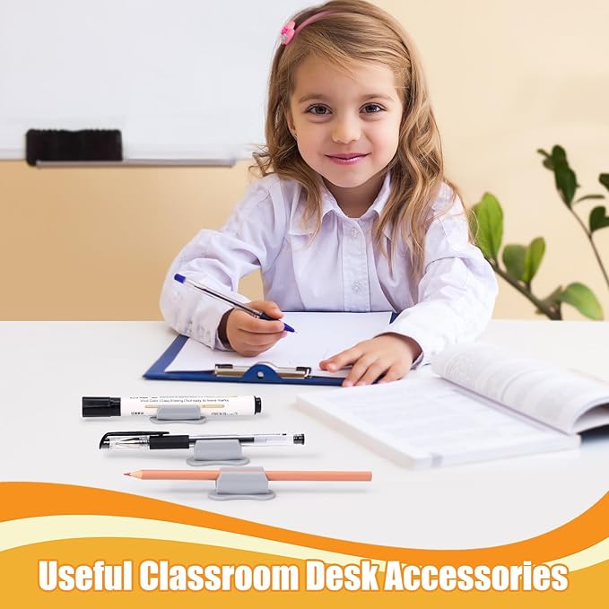 Pen Holder for Desk, 20 PACK Adhesive Silicone Pen Holder for Classroom Clipboard Attachment, Marker Holder, Pencil Holder,Marker Clip for Desk,Classroom,Office Accessories (Grey)