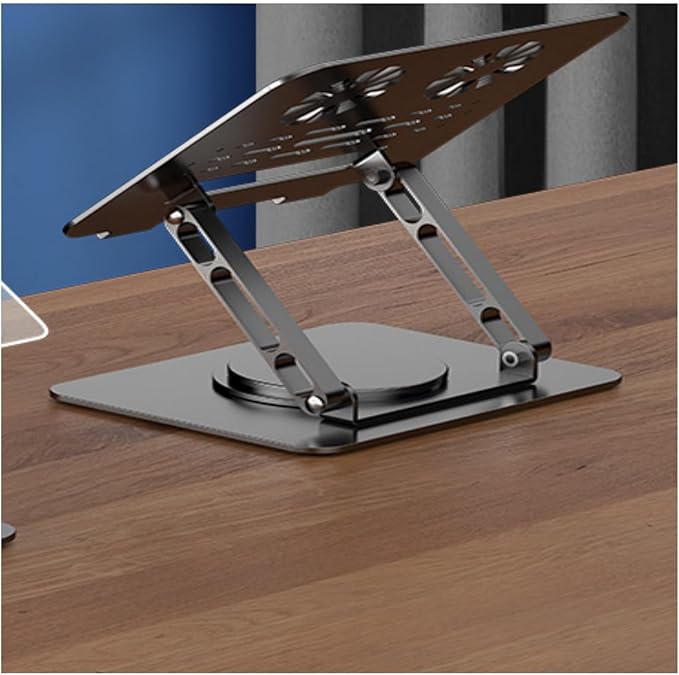 Adjustable Laptop Stand with 360° Rotating Base, Ergonomic Foldable Portable Riser Compatible with MacBook Pro Air, 10-16 Inch, Black (Silver)
