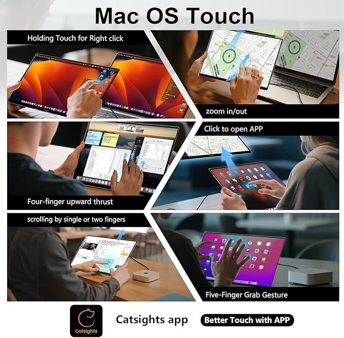 Portable Monitor Touchscreen for Mac 13.3" 2.5K Touch Screen Monitor with Protective Sleeve, USB-C Plug & Play 1500:1 0.22" Ultra-Thin Laptop Screen Extender for Mac Laptop PC Switch