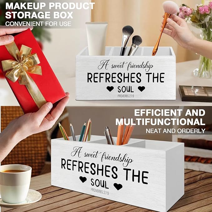 a Sweet Friendship Refreshes the Soul Christian Pen Pencil Holder Organizer for Desk Accessories, Christian Gifts for Friends Wooden Box Signs Decorations for Home Office Desk Tabletop