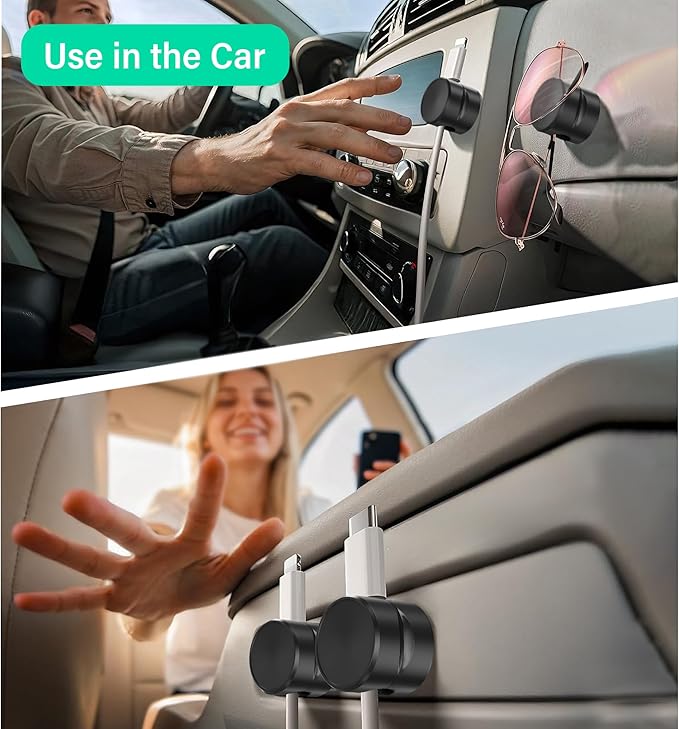 Cable Organizer Clips, 6 Pack Adhesive Cable Management Holders with Double-Sided Tape, Non-Rotating Cord Organizer for Desk, Office, Home to Tidy Charging Cables, Computer Wires (Black)